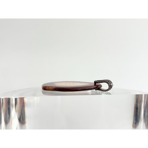 Polished Brown Crystal Free-Form Shaped Large Silver Toned Vintage Pendant - Picture 10 of 15